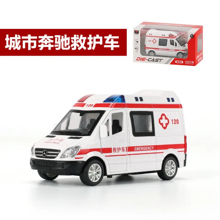 1:32仿真救護車汽車模型多開門聲光回力救護車合金車模童子玩具車
