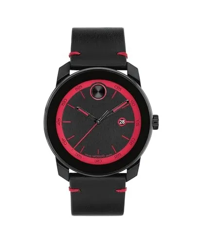 Movado Bold TR90 Ultra Modern Watch for Men and Women - Swiss Quartz 3H Movement, Leather Strap - Water Resistant 3ATM/30 Meters - Sporty Style Wristwatch for Everyone - 42mm
