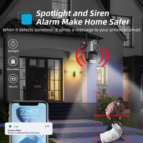 6MP WiFi Camera Outdoor8X Zoom Security Camera 4K Video Surveillance Three Lens Dual Screen PTZ ICsee Alexa NVR Security CCTV