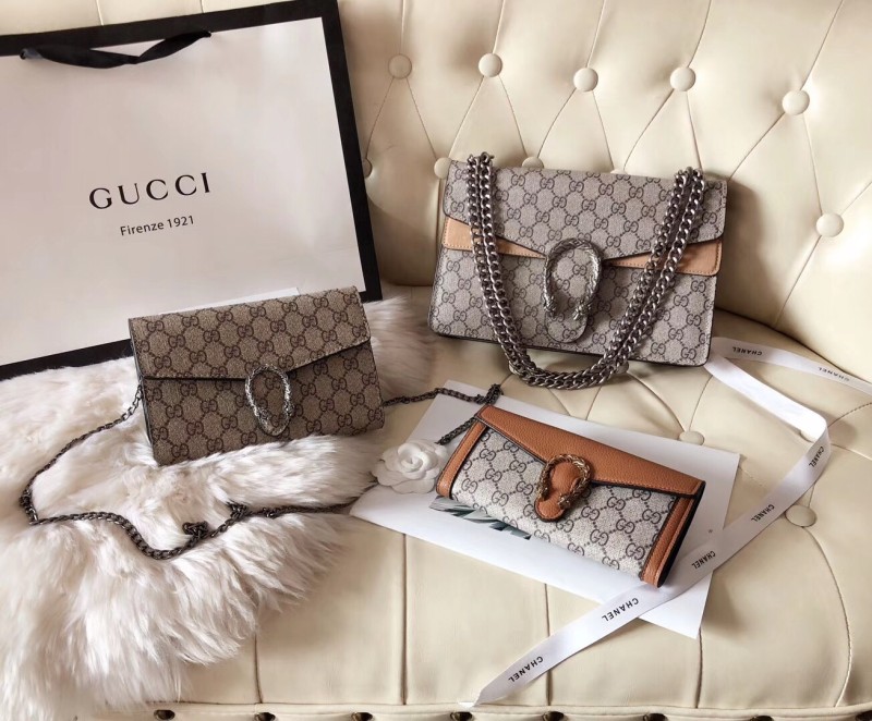 GUCCI Beige Fashion Letter Zipper & Hasp Letter Genuine Leather Women's Handbags Dionysus Bun Wallet Combination Bags