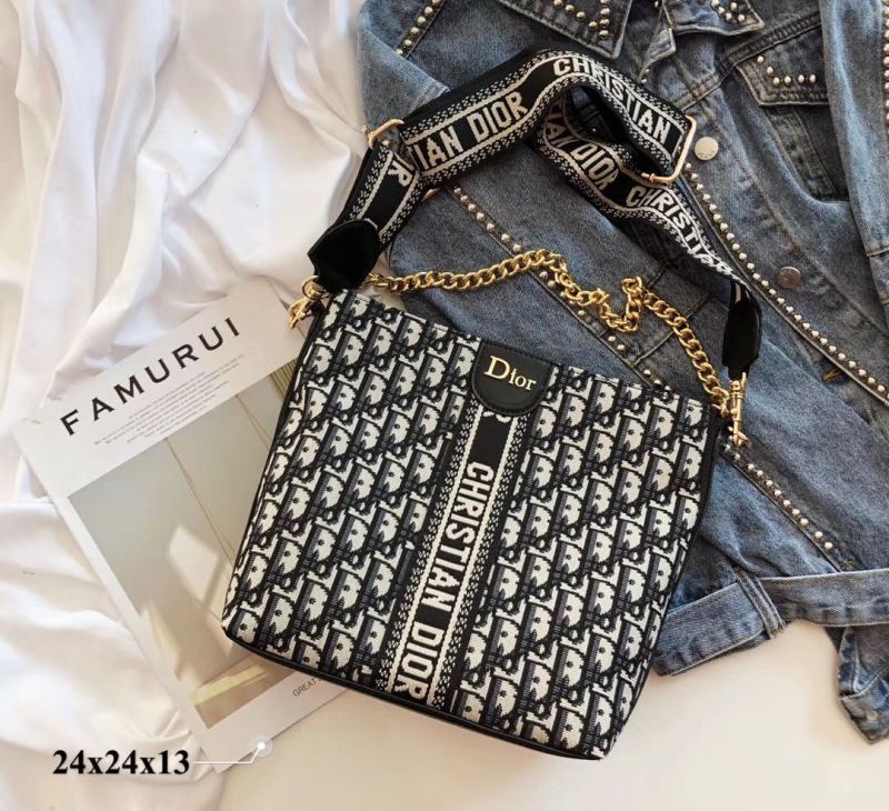 DIOR Black Fashion Letter Zipper & Hasp Embroidery Genuine Leather Women's Handbags Tote Bags Wallet Combination Bags