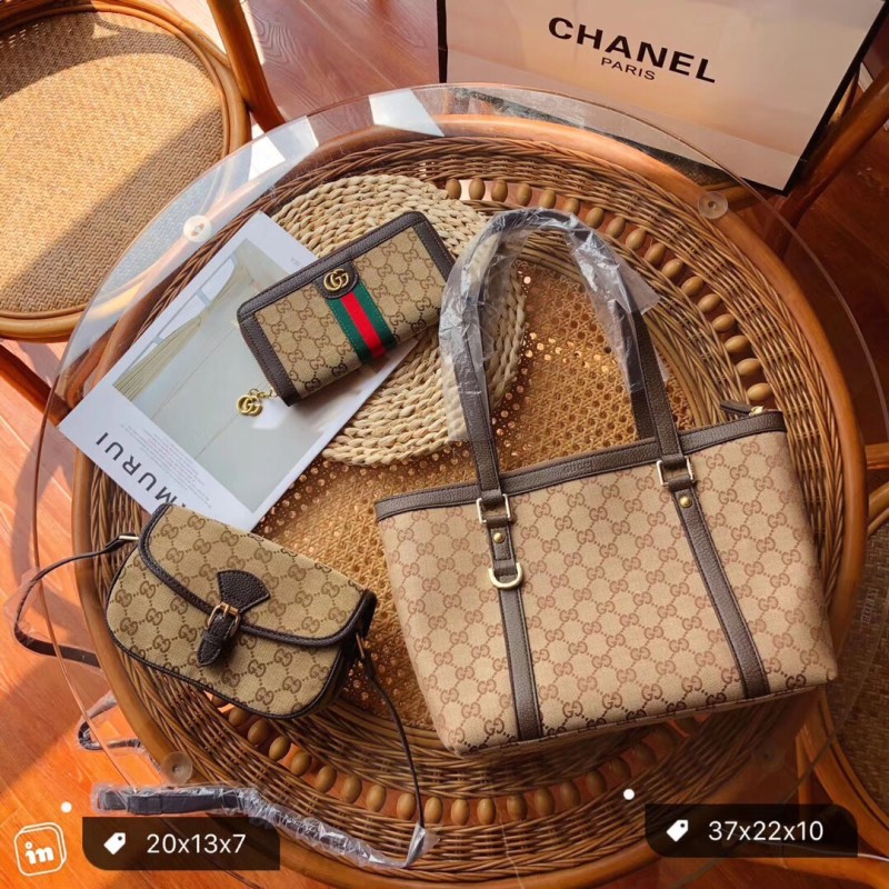 GUCCI Brown Fashion Letter Zipper & Hasp Letter Genuine Leather Women's Handbags Tote Bags Wallet Combination Bags