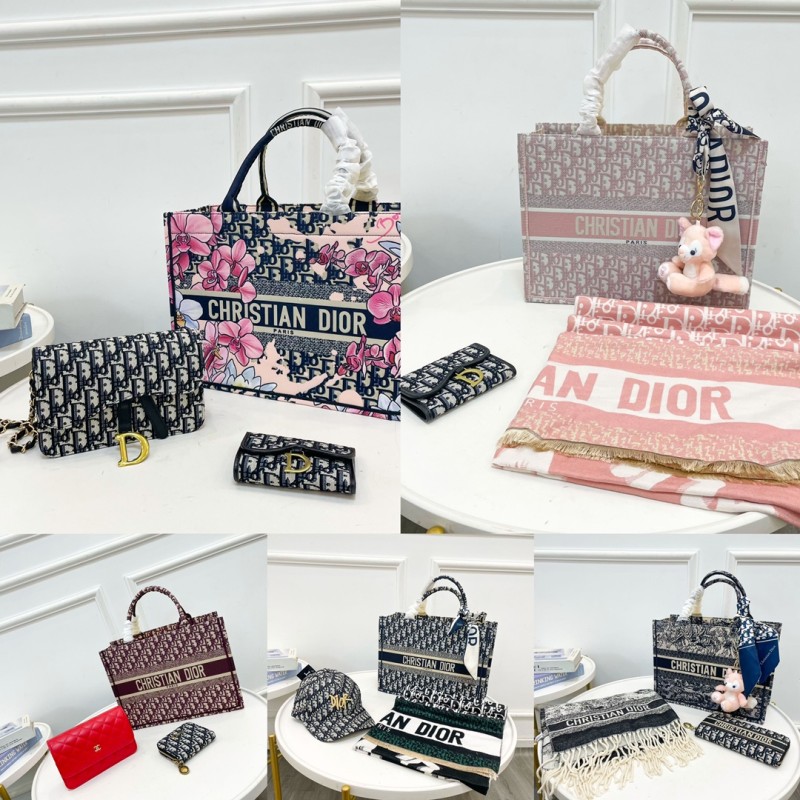 DIOR Black Fashion Striped Zipper Scarves PU Women's Tote Bags wallet Shoulder Bags
