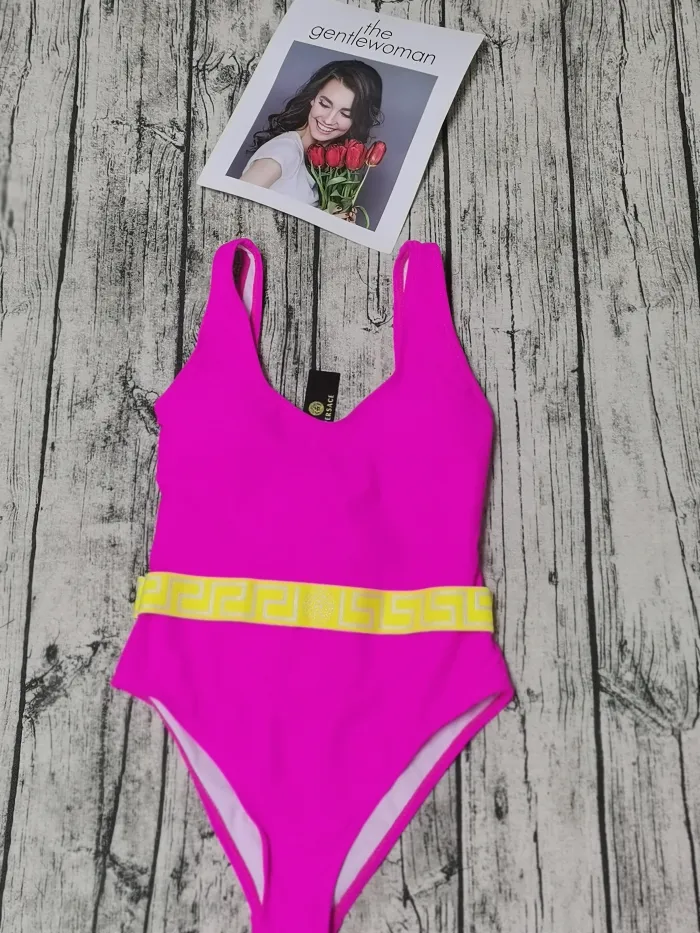 VERSACE Pink Digital Print One Piece DOT Backless Spandex/Polyester Printed Sunmmer Female Adult Holiday