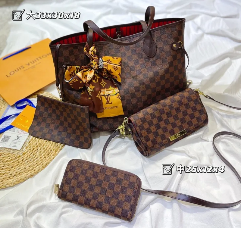 LOUIS VUITTON Brown Fashion Monogram Zipper & Hasp Letter Genuine Leather Women's Handbags Tote Bags Wallet Combination Bags