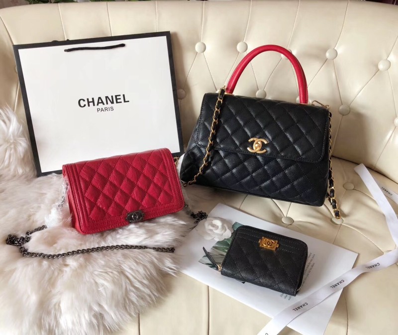 CHANEL Black Fashion Aged Calfskin Zipper & Hasp Criss-cross Genuine Leather Women's Handbags Clutches Wallet Combination Bags