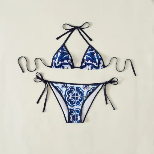D&G Blue Digital Print One Piece DOT Backless Spandex/Polyester Printed Sunmmer Female Adult Holiday