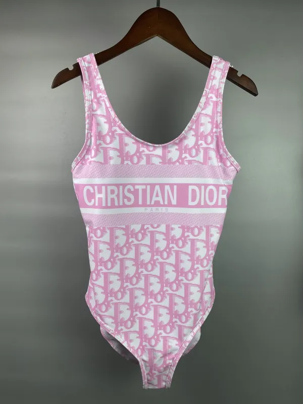 DIOR Pink Digital Print One Piece DOT Backless Spandex/Polyester Printed Sunmmer Female Adult Holiday