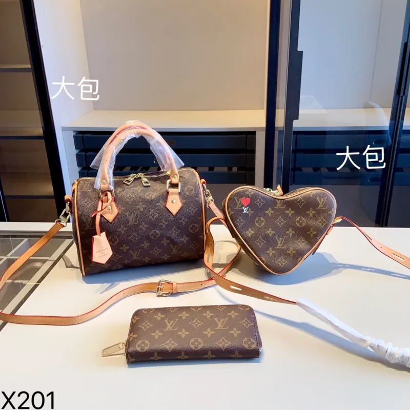 LOUIS VUITTON Brown Lady Letter Zipper Letter Genuine Leather Women's Handbags Shoulder Bags Wallet Combination Packages