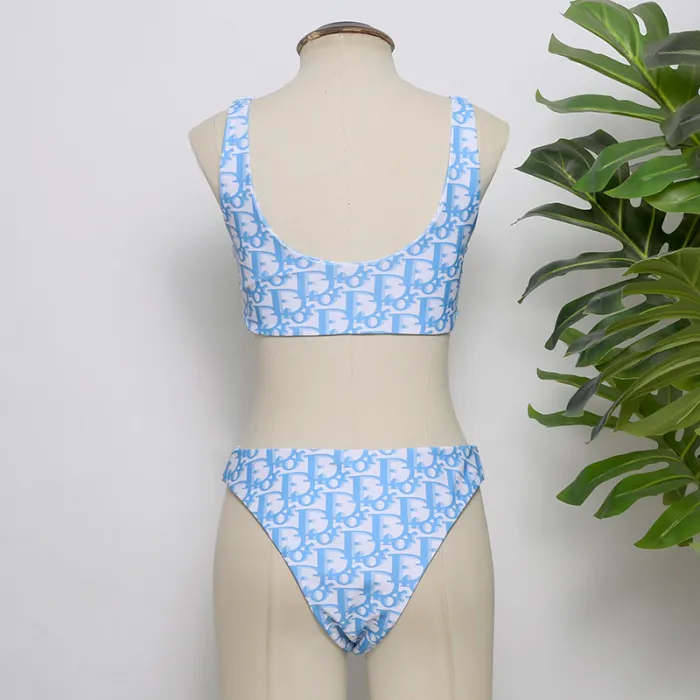 DIOR Light Blue Digital Print One Piece DOT Backless Spandex/Polyester Printed Sunmmer Female Adult Holiday