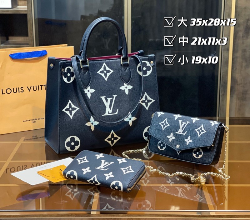 LOUIS VUITTON Black Fashion Monogram Zipper & Hasp Letter Genuine Leather Women's Handbags Tote Bags Wallet Combination Bags