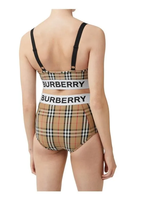 BURBERRY Brown Digital Print One Piece DOT Backless Spandex/Polyester Printed Sunmmer Female Adult Holiday