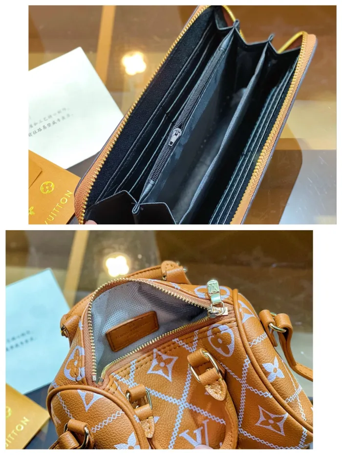 LOUIS VUITTON Orange Fashion Monogram Zipper & Hasp Letter Genuine Leather Women's Handbags Tote Bags Wallet Combination Bags