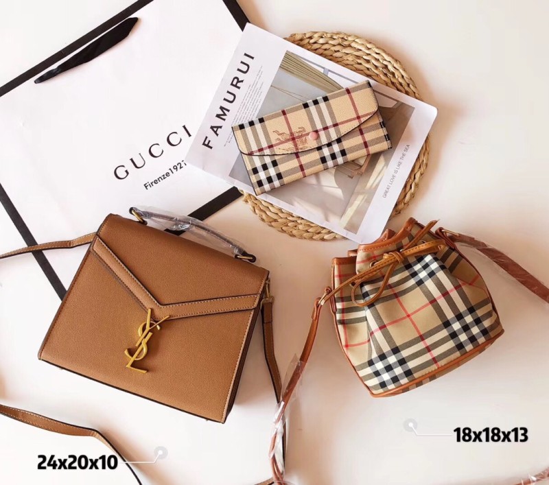 BURBERRY Camo Fashion Striped Zipper & Hasp Other Genuine Leather Women's Handbags Bucket Bags Wallet Combination Bags