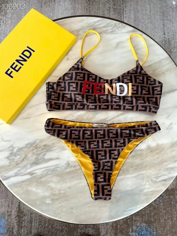 FENDI Brown Digital Print One Piece DOT Backless Spandex/Polyester Printed Sunmmer Female Adult Holiday