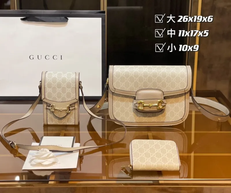 GUCCI Beige Fashion Letter Zipper & Hasp Letter Genuine Leather Women's Handbags Shoulder Bags Wallet Combination Bags