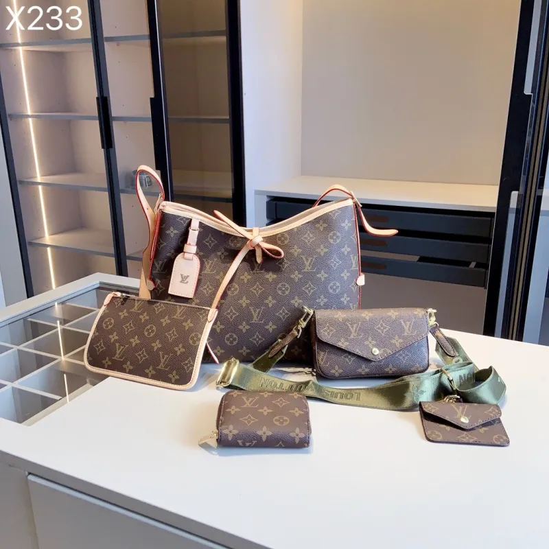 LOUIS VUITTON Brown Lady Letter Zipper Letter Genuine Leather Women's Handbags Shoulder Bags Wallet Combination Packages