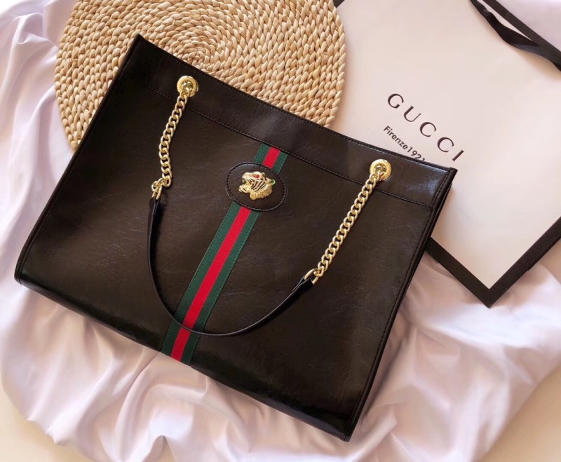GUCCI Black Fashion Letter Zipper & Hasp Letter Genuine Leather Women's Handbags Tote Bags Wallet Combination Bags