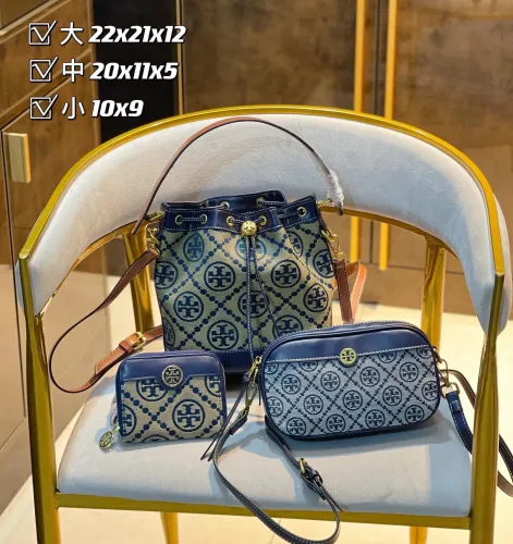TORY BURCH Blue Fashion Characters Hasp Embroidery Genuine Leather Women's Messenger Bags Wallet Handbags Combination Packages