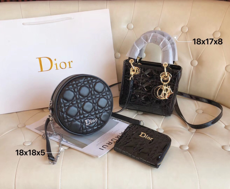 DIOR Black Fashion Letter Zipper & Hasp Criss-cross Genuine Leather Women's Handbags Tote Bags Wallet Combination Bags