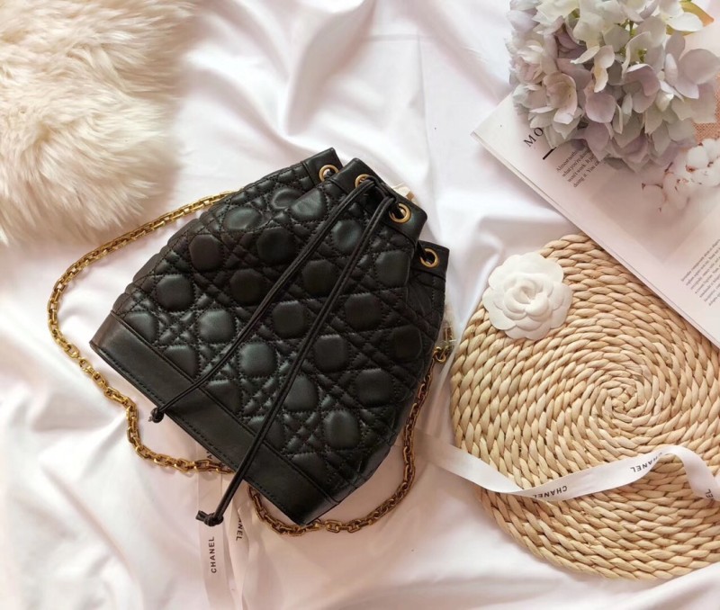 DIOR Black Fashion Letter Zipper & Hasp Letter Genuine Leather Women's Handbags Backpacks Bucket Bags Combination Bags