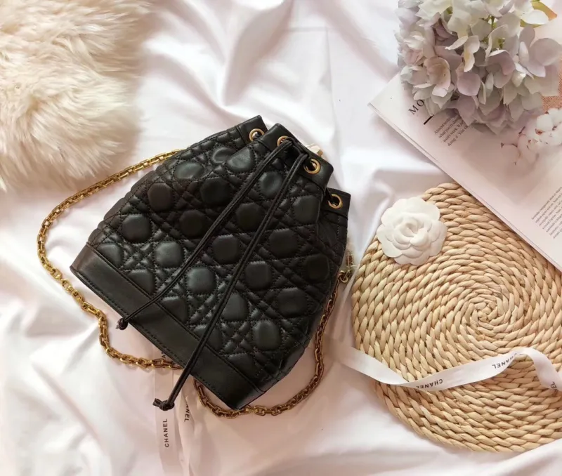 DIOR Black Fashion Letter Zipper & Hasp Letter Genuine Leather Women's Handbags Backpacks Bucket Bags Combination Bags
