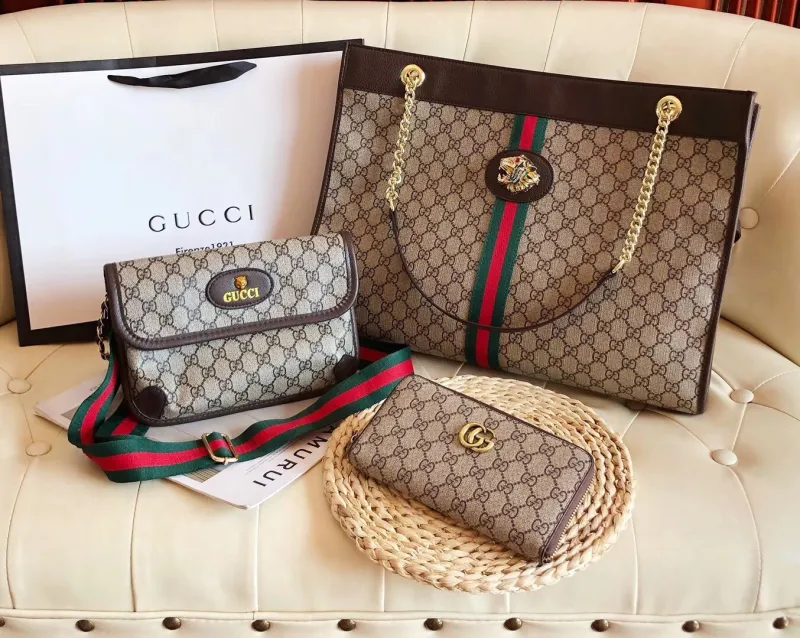 GUCCI Brown Fashion Letter Zipper & Hasp Letter Genuine Leather Women's Handbags Tote Bags Wallet Combination Bags