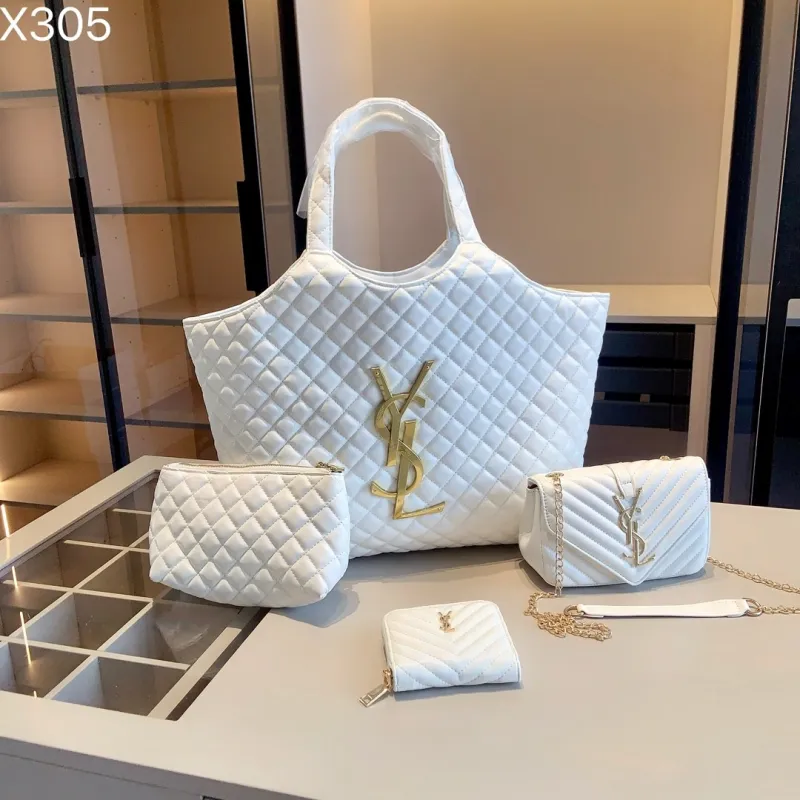 YSL White Lady Thread Zipper Criss-cross PU Women's Handbags Handbags Shoulder Bags Combination Packages
