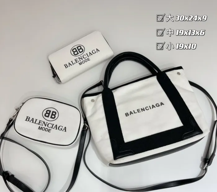 BALENCIAGA White Fashion Letter Zipper & Hasp Letter Canvas Women's Handbags Tote Bags Wallet Combination Packages