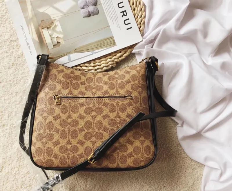 COACH Black Fashion Lichee Zipper & Hasp letter Genuine Leather Women's Handbags Shoulder Bags Wallet Combination Bags