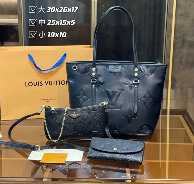 LOUIS VUITTON Black Fashion Monogram Zipper & Hasp Letter Genuine Leather Women's Handbags Tote Bags Wallet Combination Bags