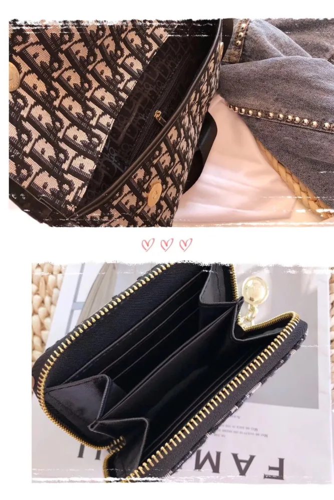 DIOR Black Fashion Letter Zipper & Hasp Embroidery Genuine Leather Women's Handbags Shoulder Bags Wallet Combination Bags
