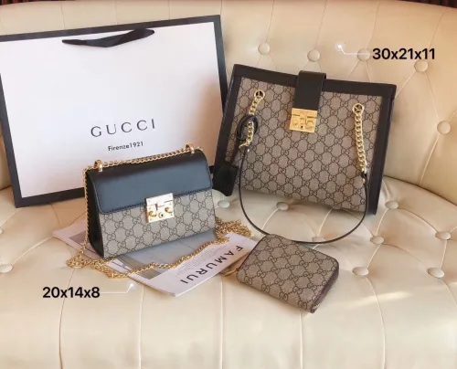 GUCCI Black Fashion Letter Zipper & Hasp Letter Genuine Leather Women's Handbags Tote Bags Wallet Combination Bags
