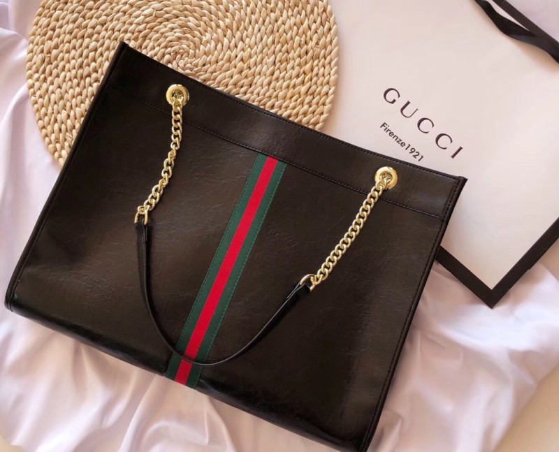 GUCCI Black Fashion Letter Zipper & Hasp Letter Genuine Leather Women's Handbags Tote Bags Wallet Combination Bags