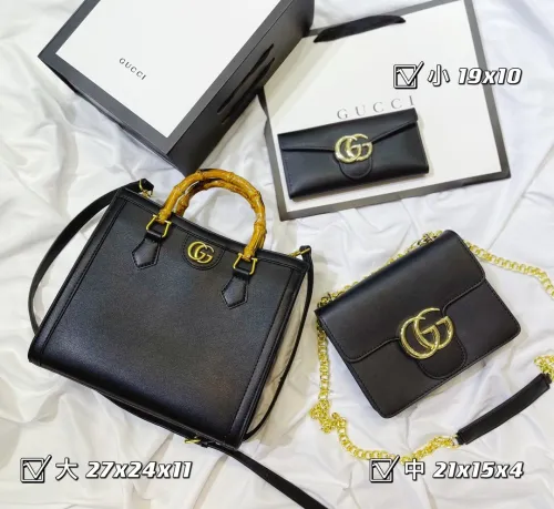 GUCCI Black Fashion Letter Zipper & Hasp Letter Genuine Leather Women's Handbags Tote Bags Wallet Combination Bags