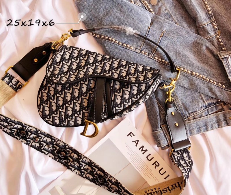 DIOR Black Fashion Letter Zipper & Hasp Embroidery Genuine Leather Women's Handbags Saddle Bags Wallet Combination Bags