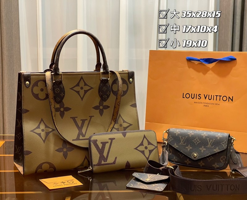 LOUIS VUITTON LV Brown Fashion Monogram Zipper & Hasp Letter Genuine Leather Women's Handbags Tote Bags Wallet Combination Bags