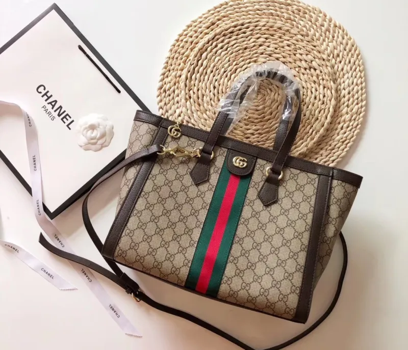 GUCCI Brown Fashion Letter Zipper & Hasp Letter Genuine Leather Women's Handbags Tote Bags Wallet Combination Bags