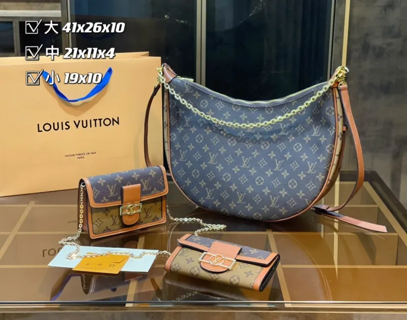 LOUIS VUITTON Brown Fashion Monogram Zipper & Hasp Letter Genuine Leather Women's Handbags Shoulder Bags Wallet Combination Bags