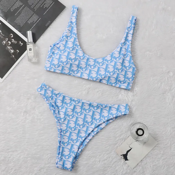 DIOR Light Blue Digital Print One Piece DOT Backless Spandex/Polyester Printed Sunmmer Female Adult Holiday