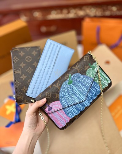LOUIS VUITTON LV Blue Fashion Friuit Zipper & Hasp Cartoon Printing Genuine Leather Handbags Shoulder Bags