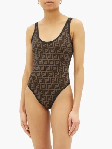 FENDI Brown Digital Print One Piece DOT Backless Spandex/Polyester Printed Sunmmer Female Adult Holiday