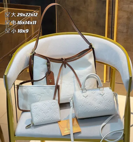 LOUIS VUITTON White Fashion Thread Zipper & Hasp Embroidery Genuine Leather Women's Messenger Bags Shoulder Bags Bucket Bags Combination Packages