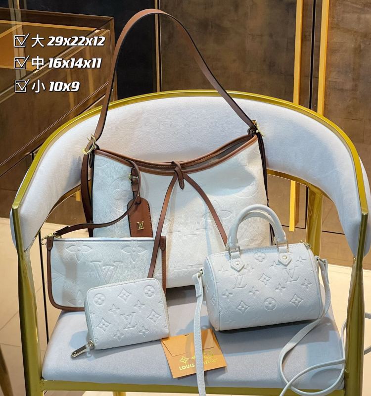 LOUIS VUITTON White Fashion Thread Zipper & Hasp Embroidery Genuine Leather Women's Messenger Bags Shoulder Bags Bucket Bags Combination Packages