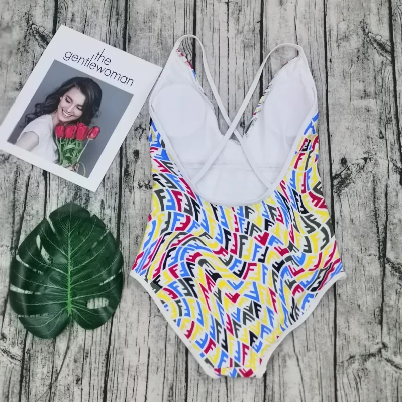 FENDI Colorful Digital Print One Piece DOT Backless Spandex/Polyester Printed Sunmmer Female Adult Holiday