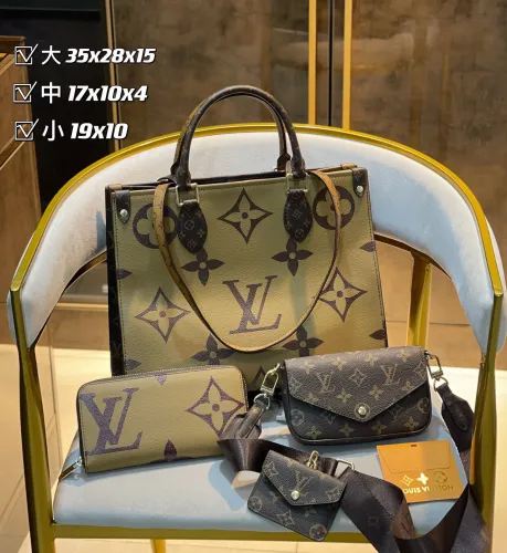 LOUIS VUITTON Khaki Fashion Thread Zipper & Hasp Embroidery Genuine Leather Women's Handbags Wallet Shoulder Bags