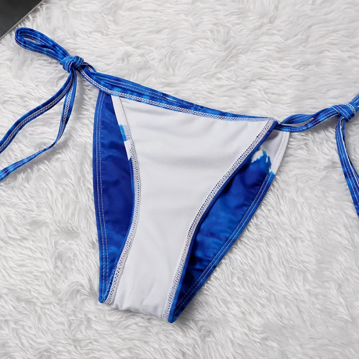 CHANEL Light Blue Digital Print One Piece DOT Backless Spandex/Polyester Printed Sunmmer Female Adult Holiday