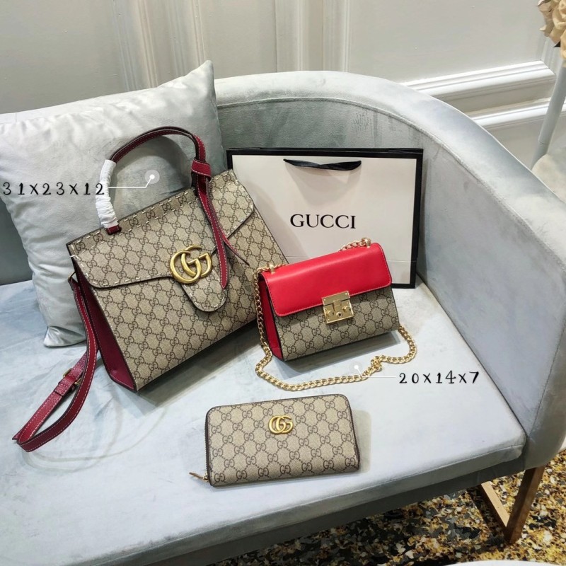GUCCI Red Fashion Letter Zipper & Hasp Letter Genuine Leather Women's Handbags Clutches Wallet Combination Bags