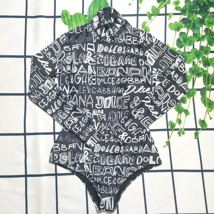 D&G Black Digital Print One Piece DOT Backless Spandex/Polyester Printed Sunmmer Female Adult Holiday