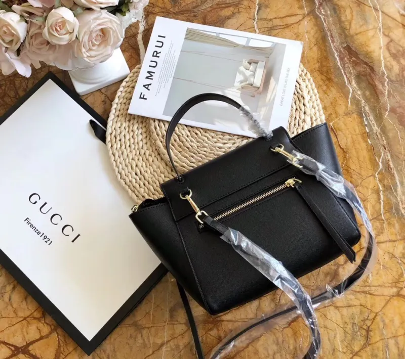 GUCCI Black Fashion Letter Zipper & Hasp Letter Genuine Leather Women's Handbags Tote Bags Wallet Combination Bags
